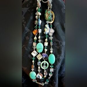 Terquoise, Abalone, Pearl & Crystal necklace
